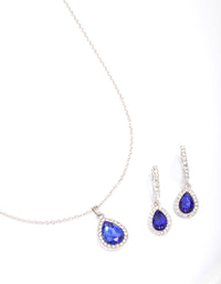 Rhodium Oval Halo Jewellery Set - link has visual effect only