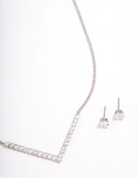 Silver Cubic Zirconia V-Shaped Jewellery Set - link has visual effect only