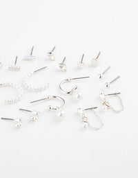 Silver Pearl Mixed Stud & Hoop Earring 12-Pack - link has visual effect only