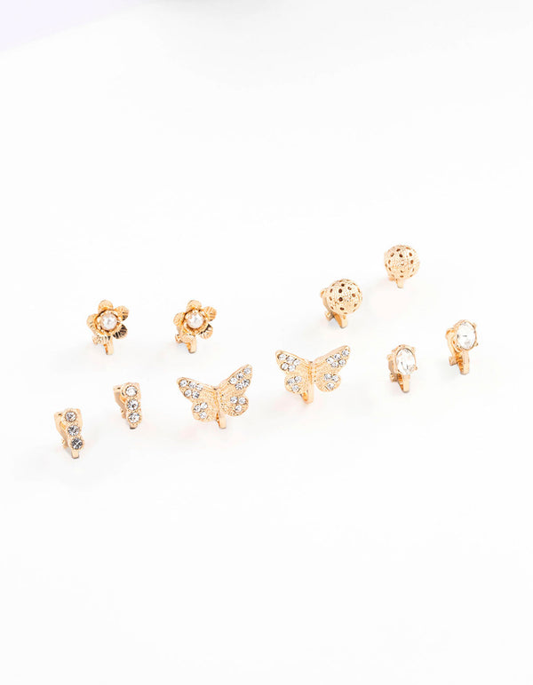 Gold Diamante Butterfly Diamante Clip On Earring 8-Pack