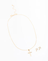 Gold Plain Cross Jewellery Set - link has visual effect only