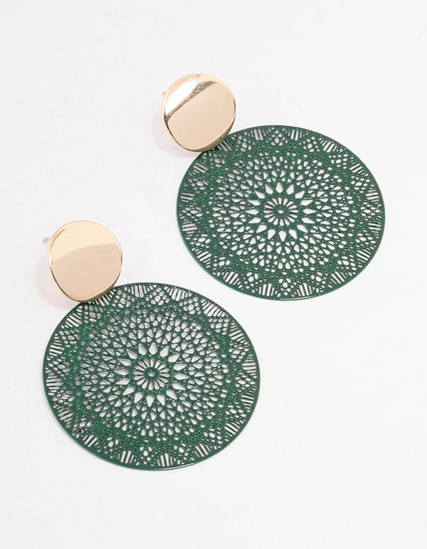 Gold Mixed Disc Filigree Drop Earrings