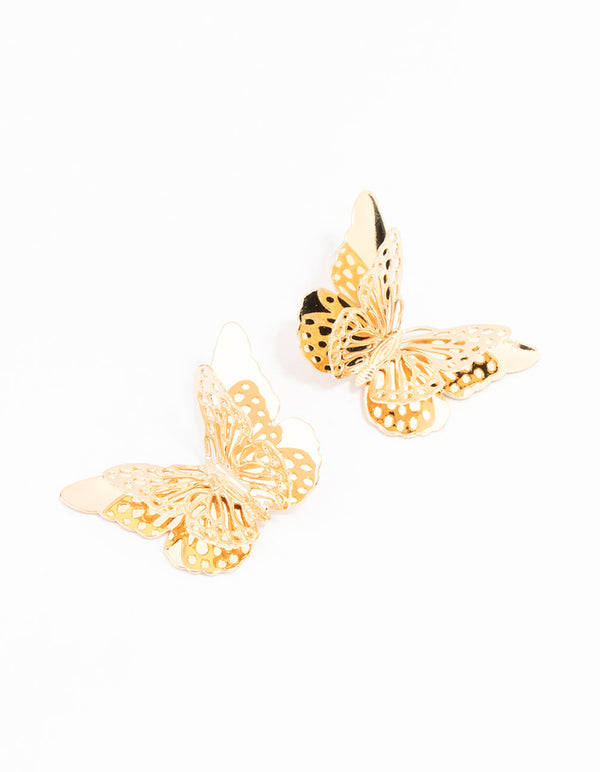 Gold Multi Layered Butterfly Stud Earrings