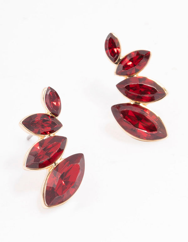 Red Graduating Marquise Stud Earrings