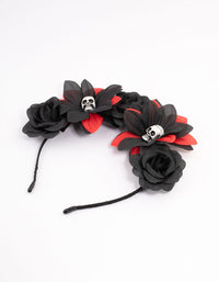 Black & Red Floral Skull Headband - link has visual effect only