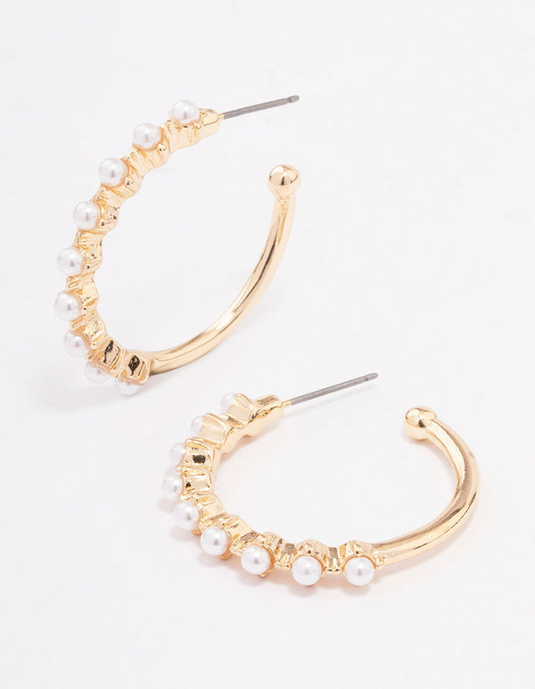 Gold Encased Round Diamante Hoop Earrings