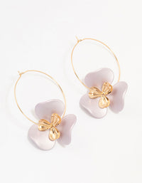 Large Flower Gold Wire Hoop Earrings - link has visual effect only