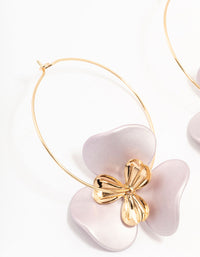 Large Flower Gold Wire Hoop Earrings - link has visual effect only