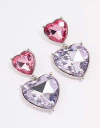 Pink & Purple Small Double Heart Drop Earrings - link has visual effect only