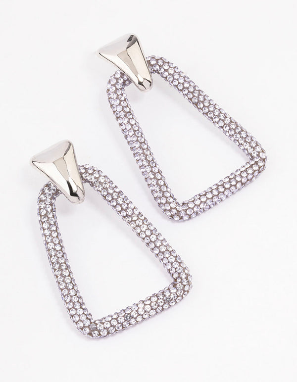 Silver Large Diamante Drop Earrings