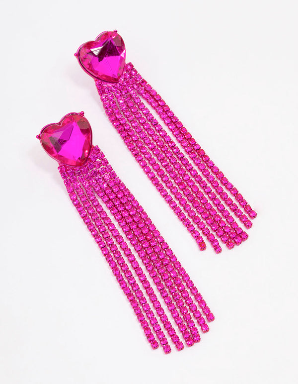 Pink Heart Cupchain Drop Earrings