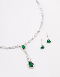 Silver Emerald Oval Pear Jewellery Set - link has visual effect only