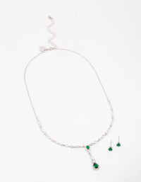 Silver Emerald Oval Pear Jewellery Set - link has visual effect only