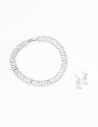 Silver Cubic Zirconia Baguette Classic Jewellery Set - link has visual effect only