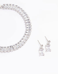 Silver Cubic Zirconia Baguette Classic Jewellery Set - link has visual effect only