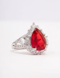 Silver Red Pear Cubic Zirconia Cocktail Ring - link has visual effect only