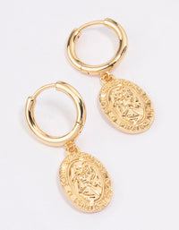 Gold Plated Coin Pendant Huggie Earrings - link has visual effect only