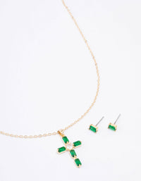 Gold Plated Emerald Cross Jewellery Set - link has visual effect only