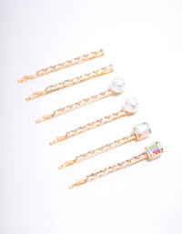 Gold Cubic Zirconia Baguette Freshwater Pearl Hair Clip - link has visual effect only