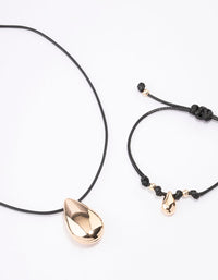 Gold Cord Teardrop Necklace & Bracelet Jewellery Set - link has visual effect only