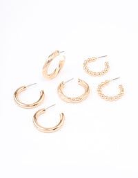 Gold Mixed Hoop Earrings 3-Pack - link has visual effect only