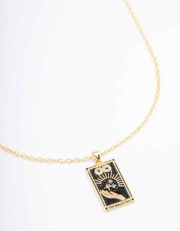 Gold Plated The Magician Tarot Card Pendant Necklace