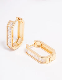 Gold Plated Octagon Cubic Zirconia Hoop Earrings - link has visual effect only