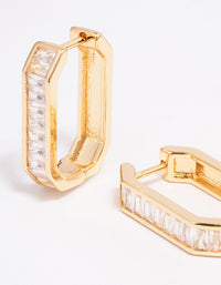 Gold Plated Octagon Cubic Zirconia Hoop Earrings - link has visual effect only