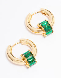 Gold Plated Emerald Hoop Earrings - link has visual effect only