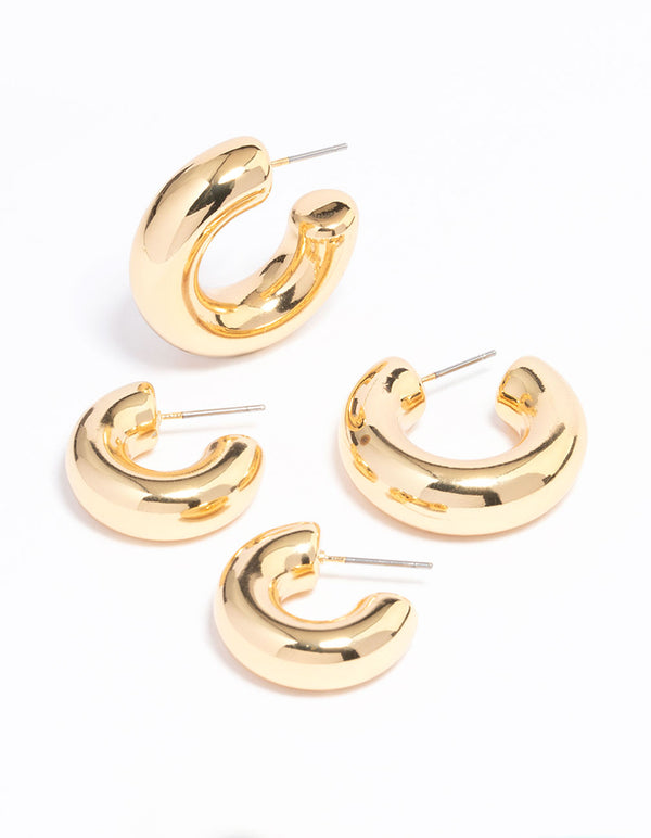 Gold Plated Chubby Hoop Earring Pack