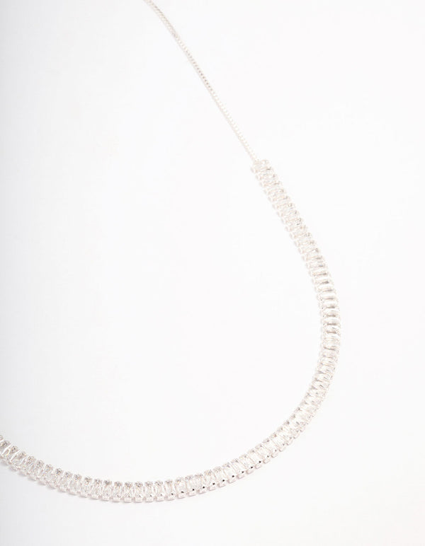 Silver Plated Baguette Chain Cubic Zirconia Necklace