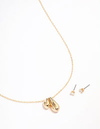 Gold Plated Double Drop Pendant Necklace & Earrings Set - link has visual effect only