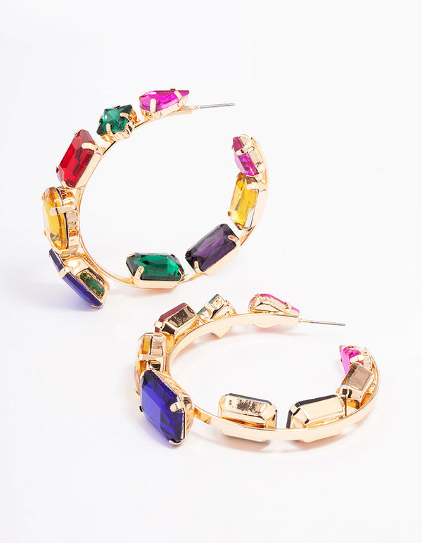 Gold Multi Stone Hoop Earrings