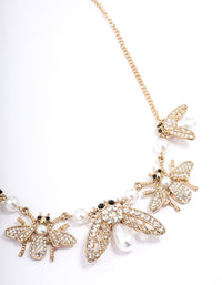 Antique Gold Bee Pearl & Diamante Short Necklace - link has visual effect only