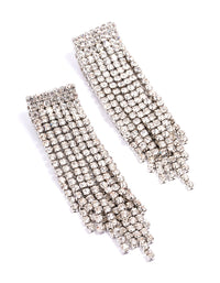 Rhodium Double Diamante Cup Chain Drop Earrings - link has visual effect only