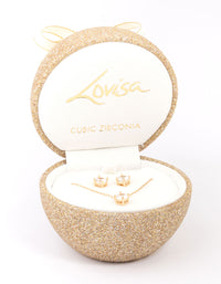 Gold Cubic Zirconia Round Earring & Necklace Set - link has visual effect only