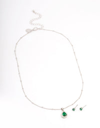 Silver Cubic Zirconia Emerald Earring & Necklace Set - link has visual effect only