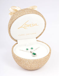 Silver Cubic Zirconia Emerald Earring & Necklace Set - link has visual effect only