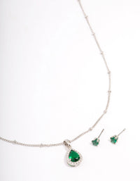 Silver Cubic Zirconia Emerald Earring & Necklace Set - link has visual effect only