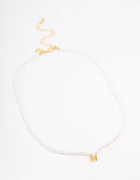 Gold Plated Letter M Initial & Pearl Pendant Necklace - link has visual effect only