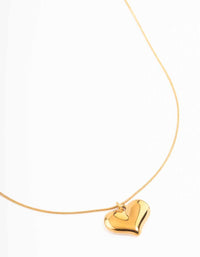 Waterproof Gold Plated Stainless Steel Classic Puffy Heart Pendant Necklace - link has visual effect only