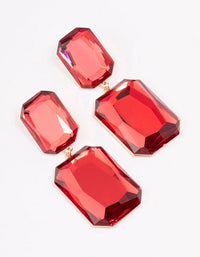 Red Statement Square Stone Drop Earrings - link has visual effect only