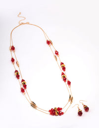 Red Multi Beaded Long Jewellery Set - link has visual effect only