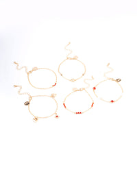 Red 5 Row Charm Gold Bracelets & Anklets Set - link has visual effect only