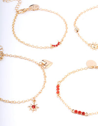 Red 5 Row Charm Gold Bracelets & Anklets Set - link has visual effect only