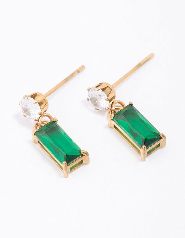 Gold Plated Surgical Steel Cubic Zirconia Baguette Drop Earrings