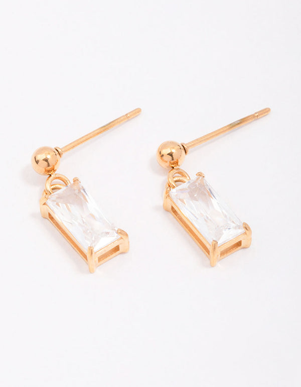 Gold Plated Surgical Steel Baguette Drop Earrings