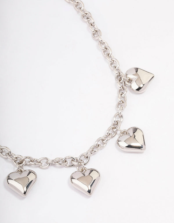 Silver Puffy Heart Chunky Chain Necklace