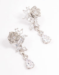 Rhodium Cubic Zirconia Flower Diamante Drop Earrings - link has visual effect only