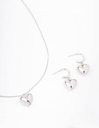 Silver Bold Heart Necklace & Earrings Jewellery Set - link has visual effect only